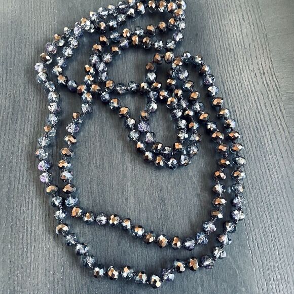 Sparkling Crystal Gray Brown Tone Bead Necklace - Picture 1 of 5